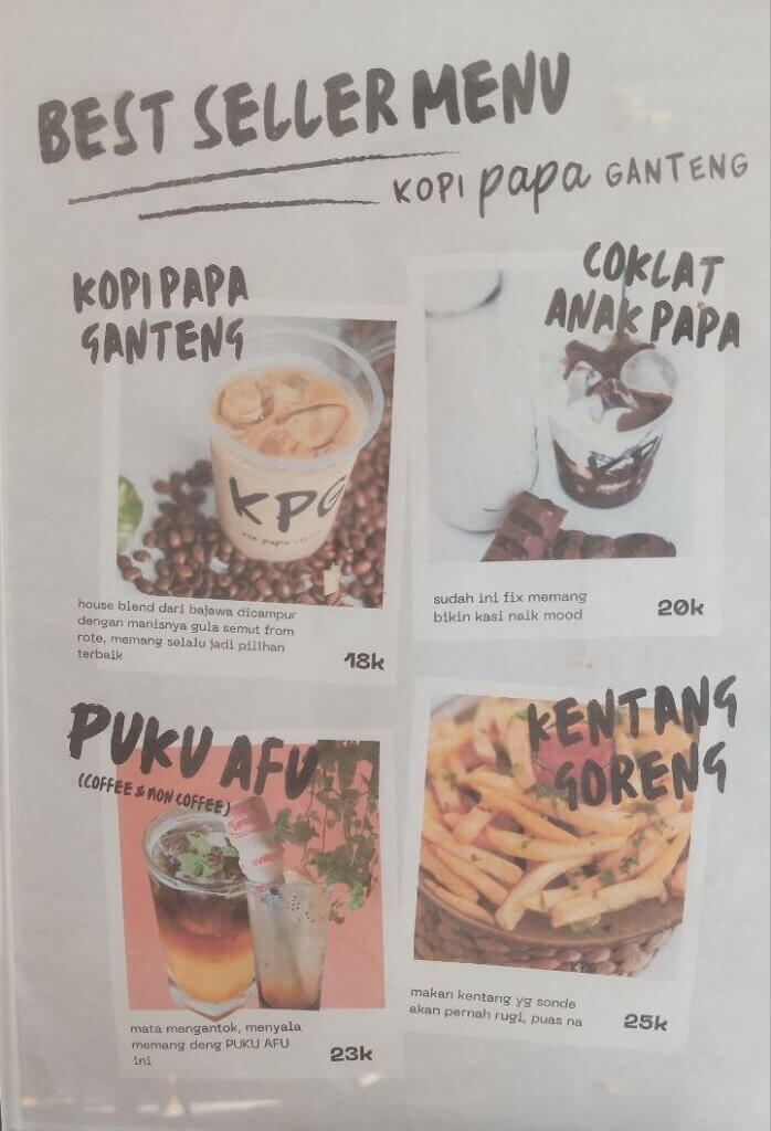 Best Seller Menu of Kopi Papa Ganteng